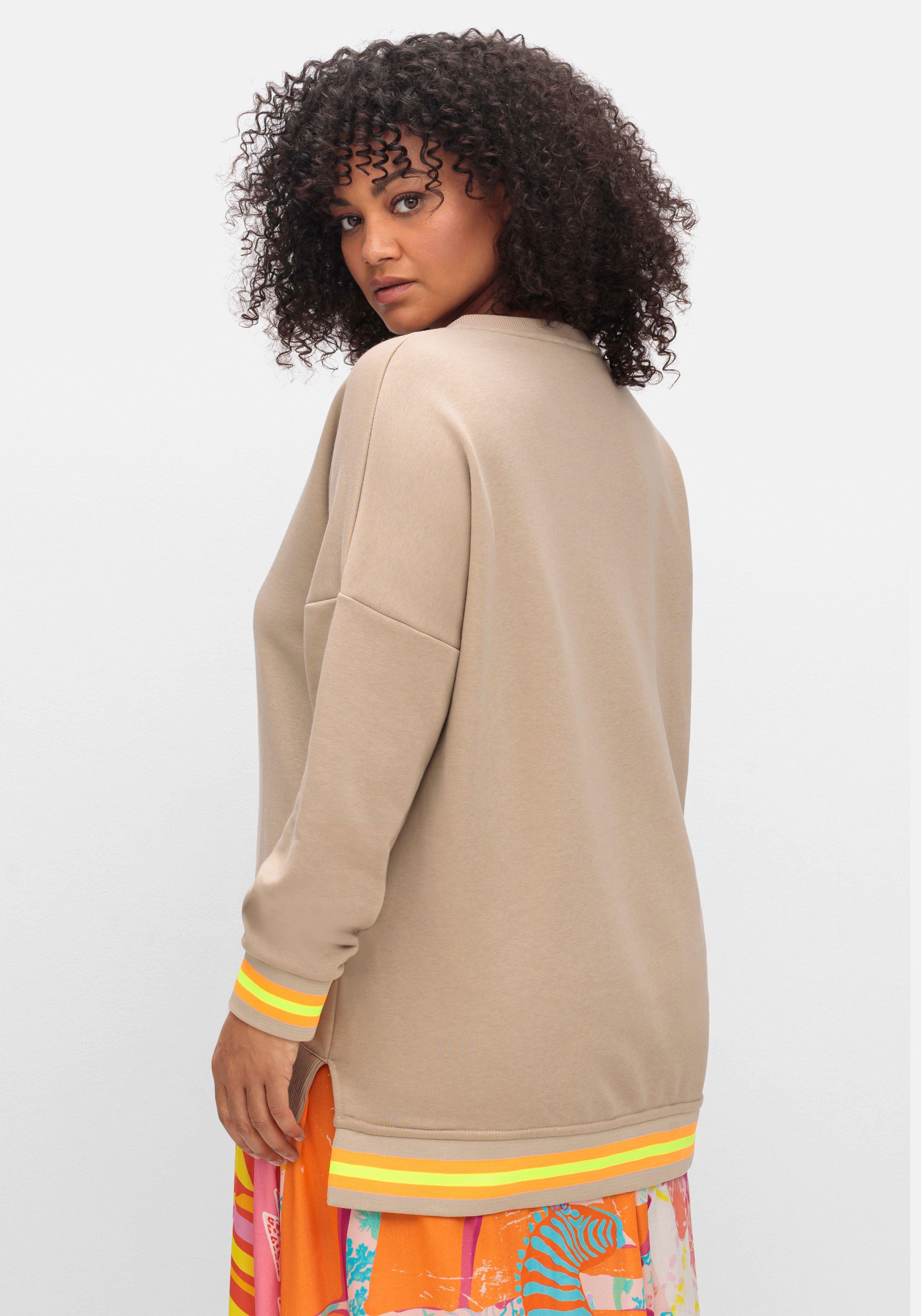 Sweatshirt mit Frontdruck und Ringelbündchen