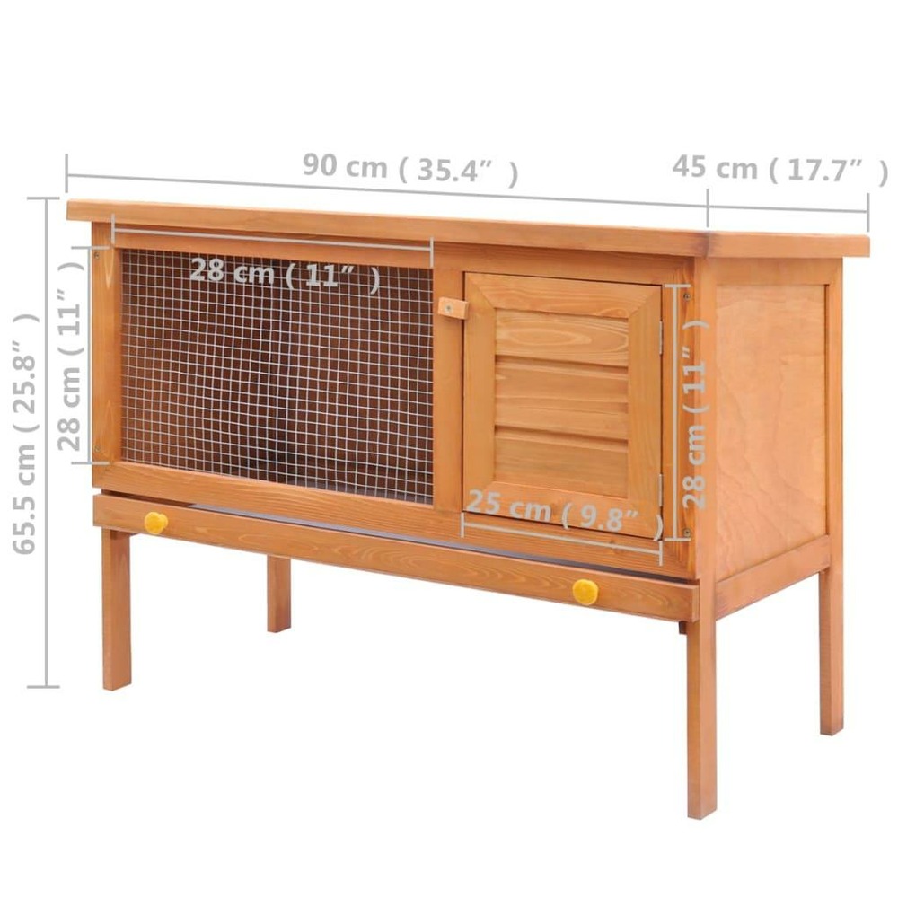Clapier d'extérieur enclos pour petits animaux 90 x 45 x 65,5 cm 1 niveau bois