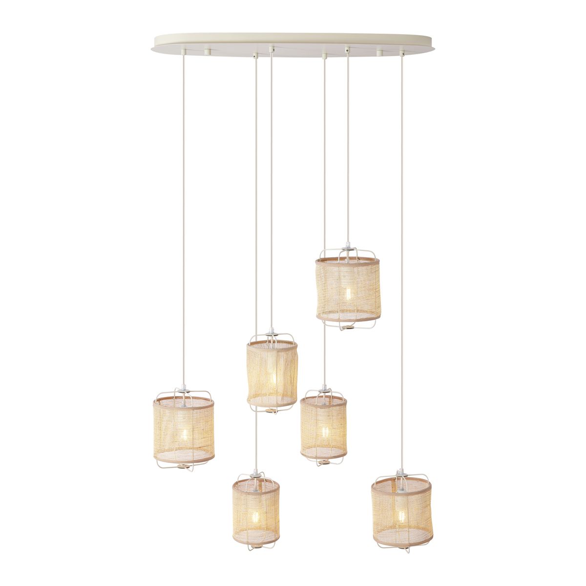 Japandi hanglamp beige met stoffen kappen 6-lichts - Yente