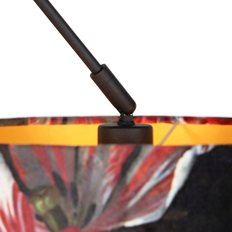 Hanglamp zwart met velours kap bloemen met goud 35 cm - Blitz