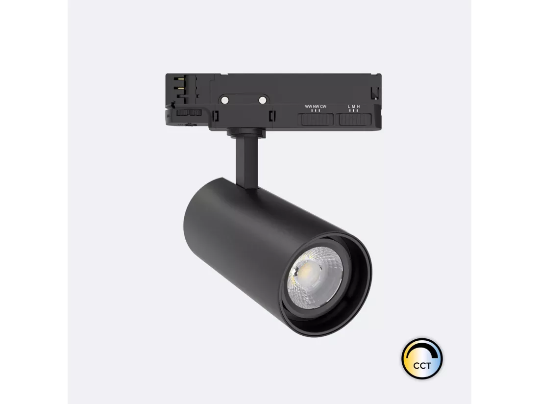 Spot LED sur Rail Triphasé 30W Fasano CCT Dimmable DALI Noir (2700K - 3200K - 4000K) Sélectionnable