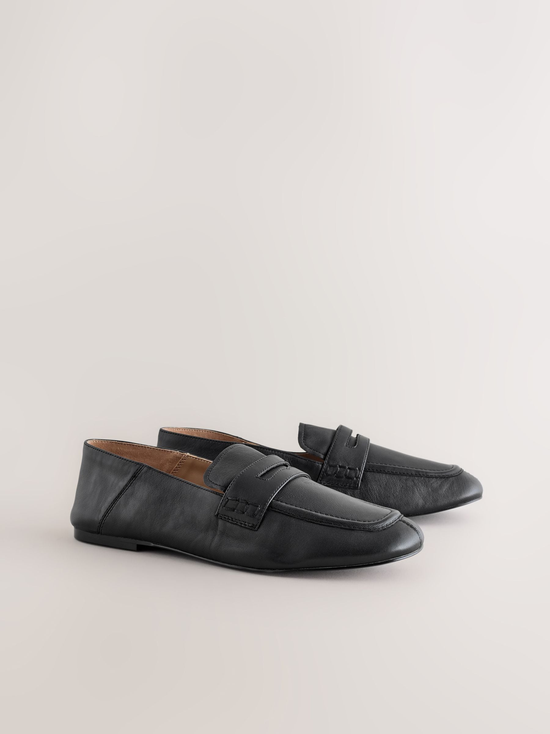 Zwart - Forever Comfort® - Leren instappers met vierkante neus en open achterkant