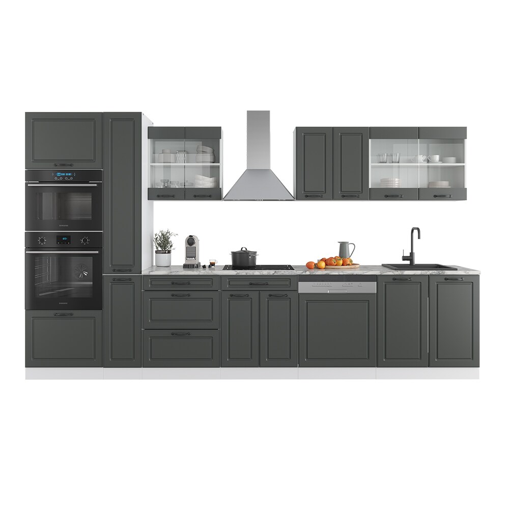 Vicco Küchenzeile Küchenblock Einbauküche R-Line 350 cm Landhaus Weiß Anthrazit Küche
