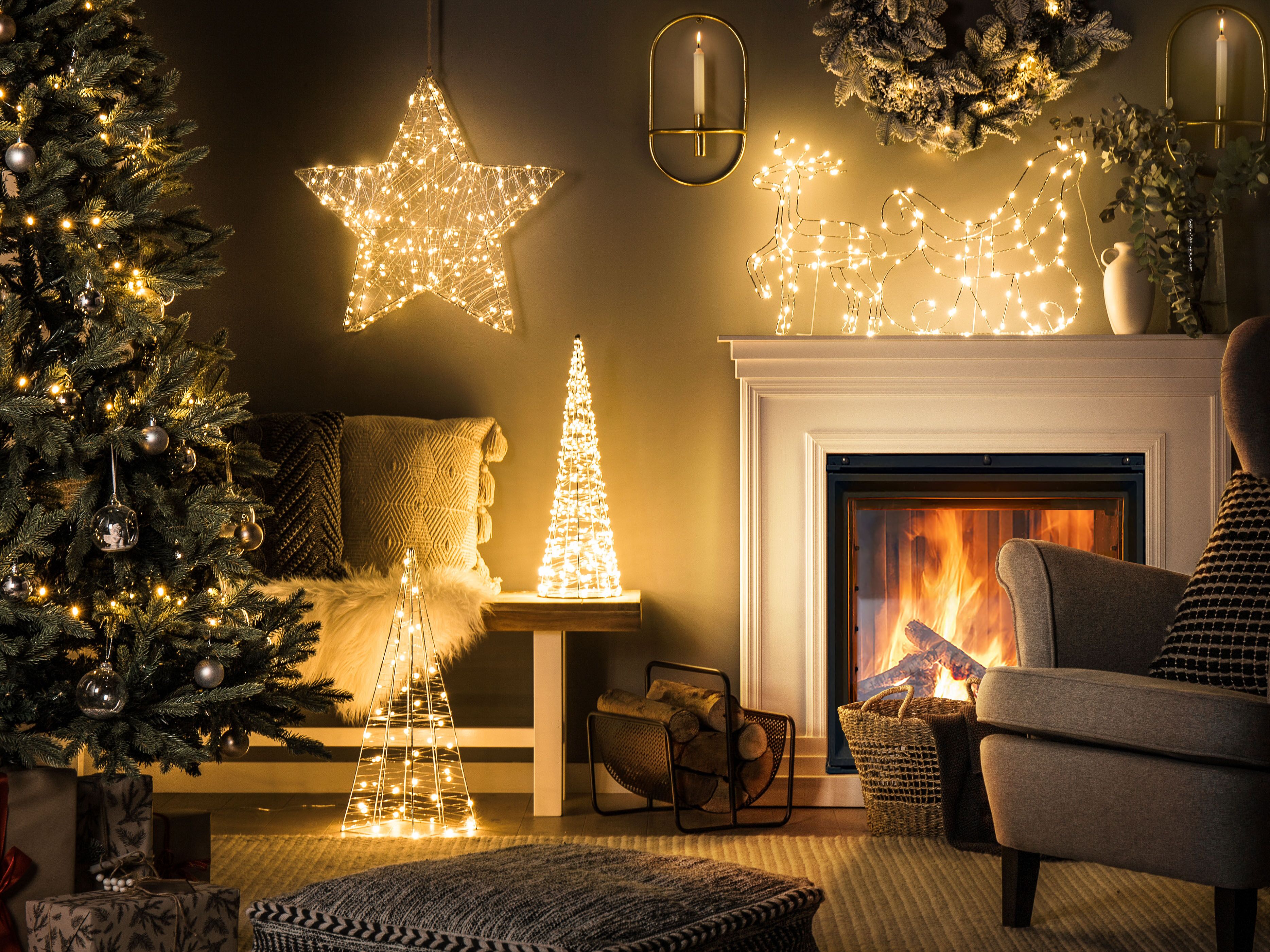 Buitendecoratie LED PUKSALA Kerstboom 60 cm Zilver