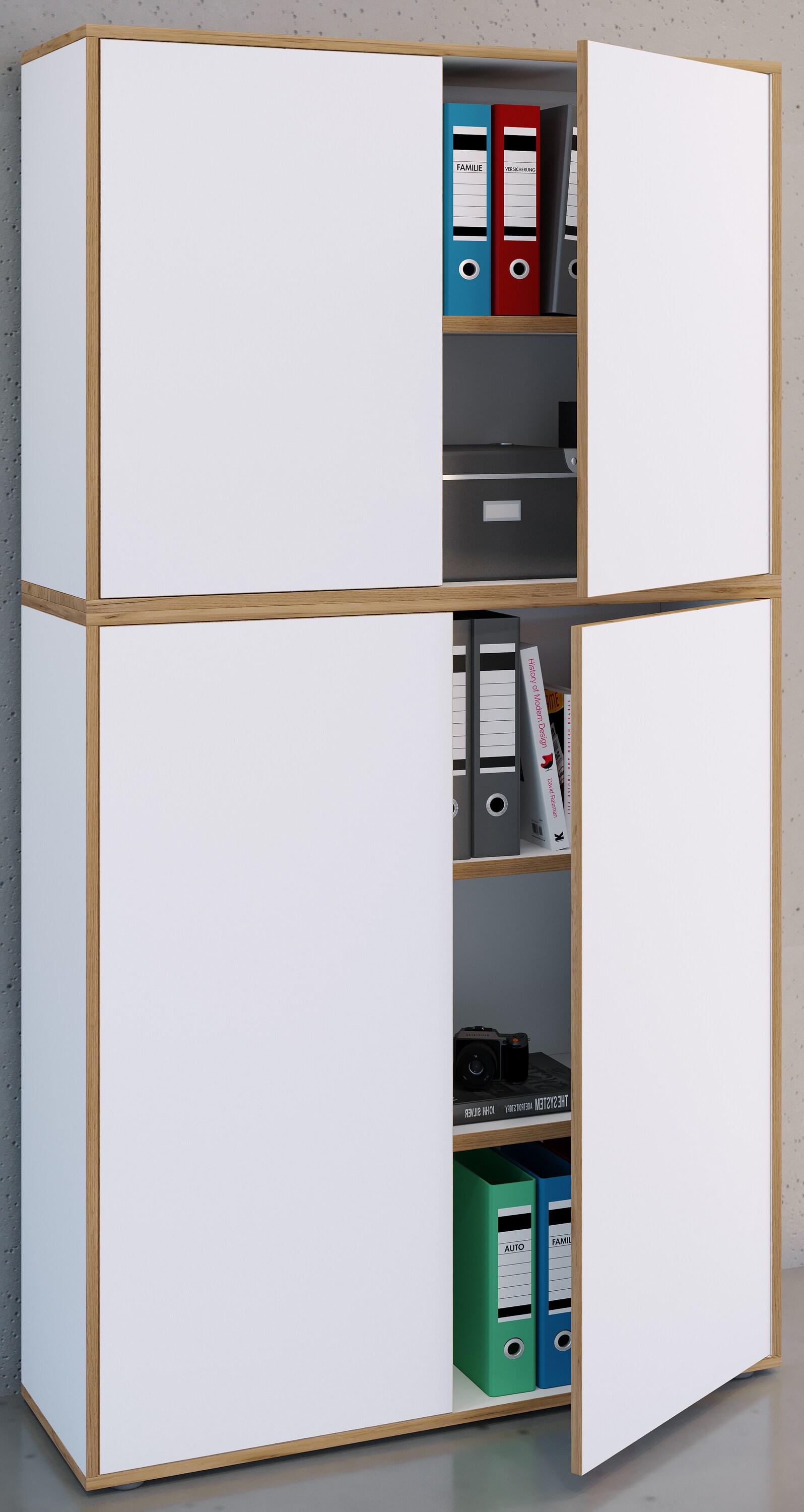 VCM Holz Büroschrank Ordner Aktenschrank Büromöbel Schrank Salia 5-fach Breite 100 cm Drehtüren