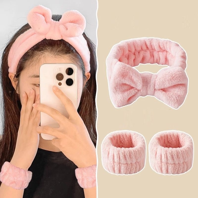 Honeyfluff - Set: Bow Face Wash Hoofdband + Polsband