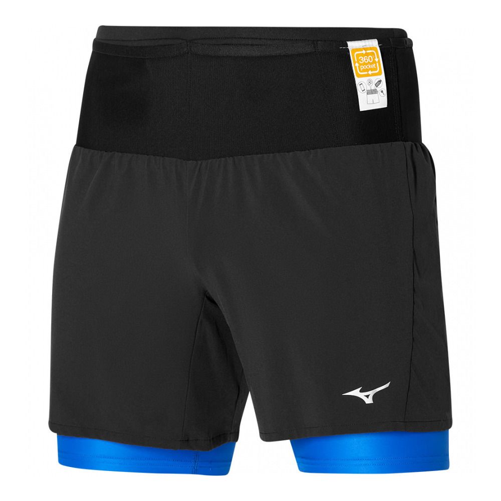 Mizuno ACTIVE MULTIPOCKET 2IN1 - Short Homme black/surf the web