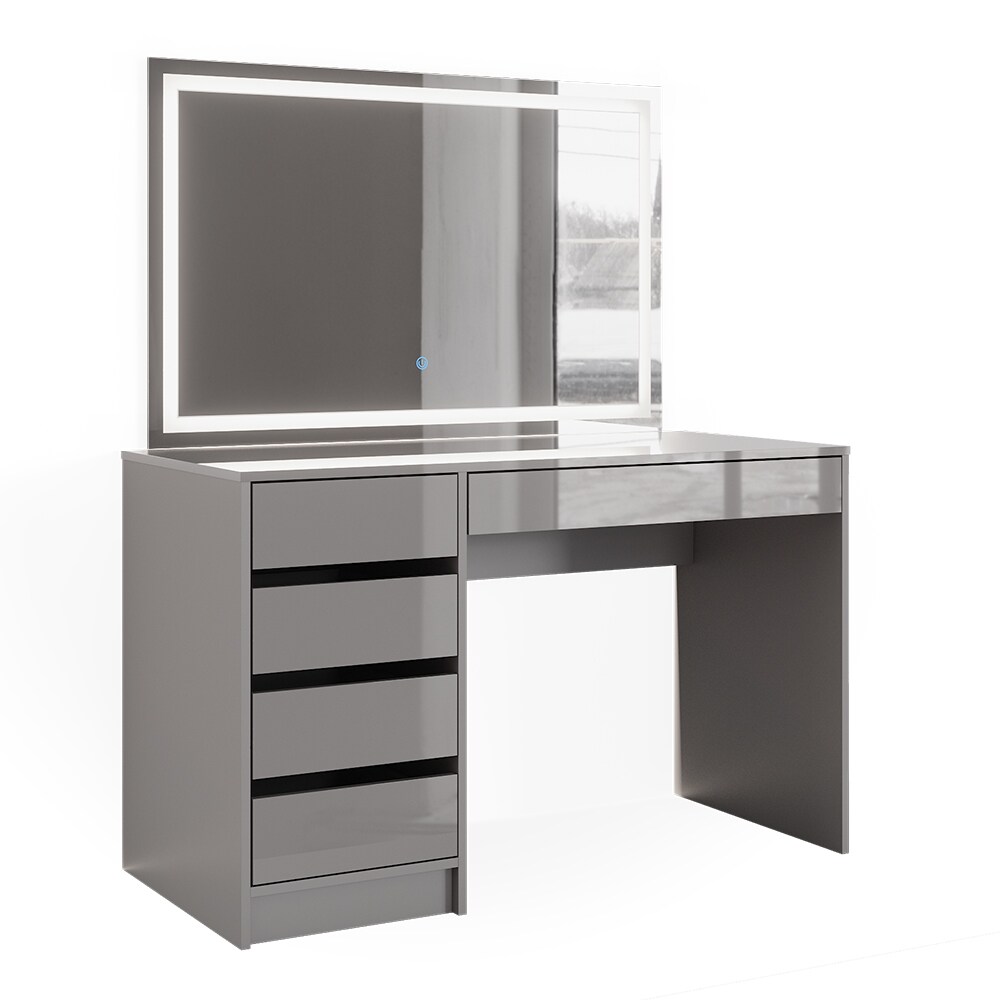 Vicco Schminktisch Frisiertisch Frisierkommode Sherry Grau LED-Spiegel 120x75 cm modern Schlafzimmer Kommode Schublade Ablage Aufbewahrung Kosmetiktisch Make-Up-Tisch Hochglanz
