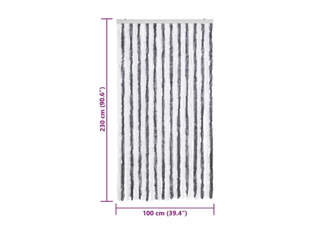 Rideau anti-mouches gris et blanc 100x230 cm chenille