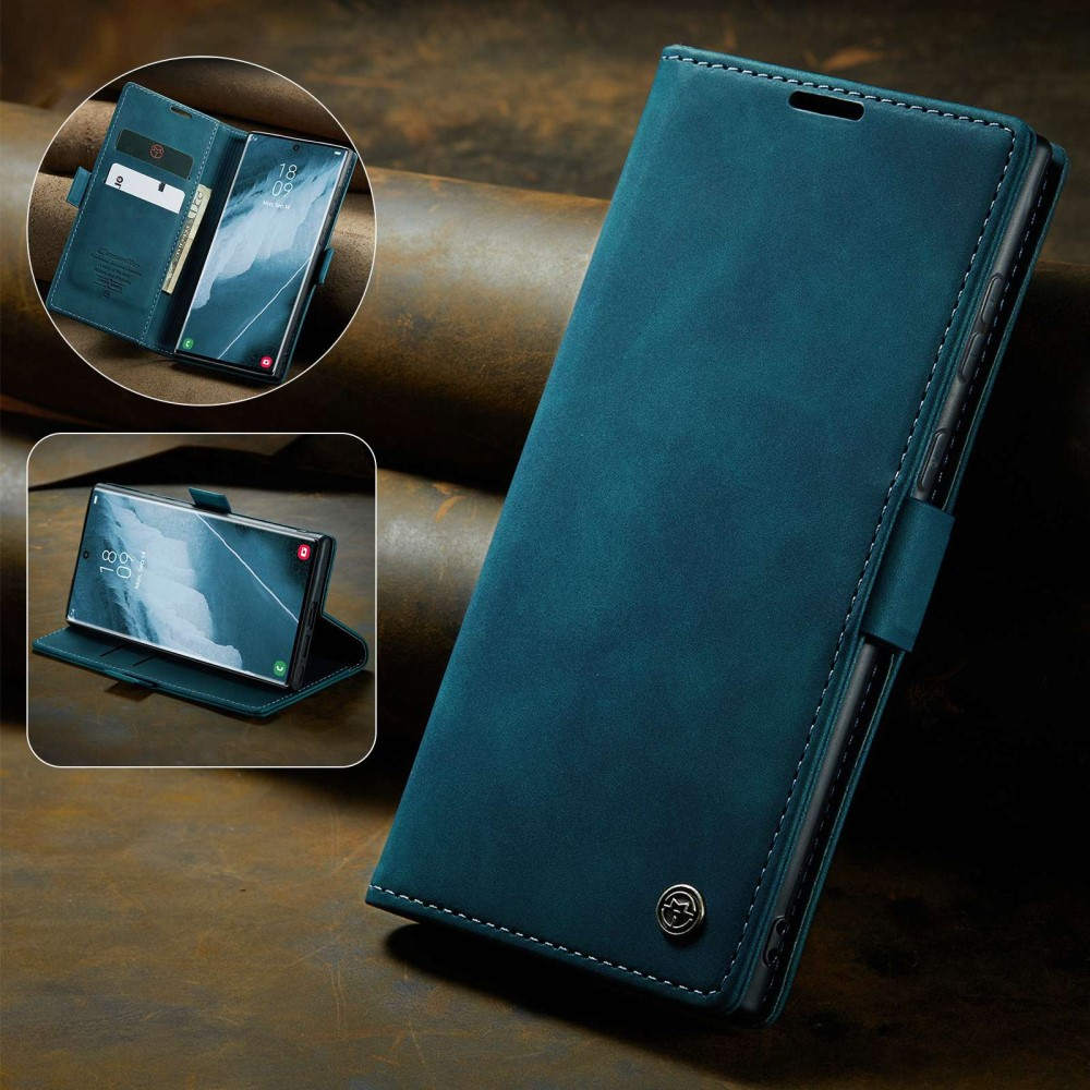 Samsung Galaxy S22 Ultra 5G Leder Tasche Flip Wallet Etui mit Kartenfächern - Blaugrün