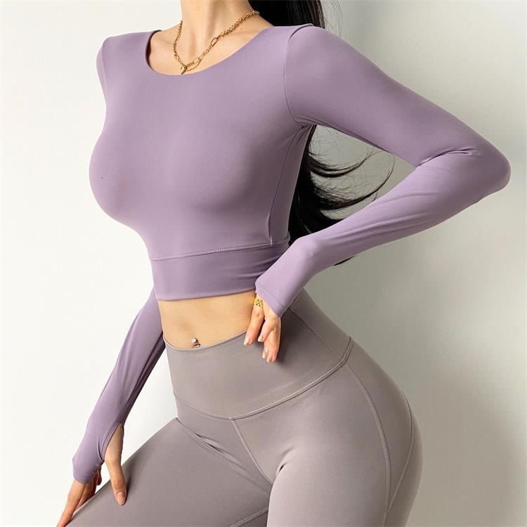 Arigne - Lange mouwen, effen cropped sporttop met kruisbandjes