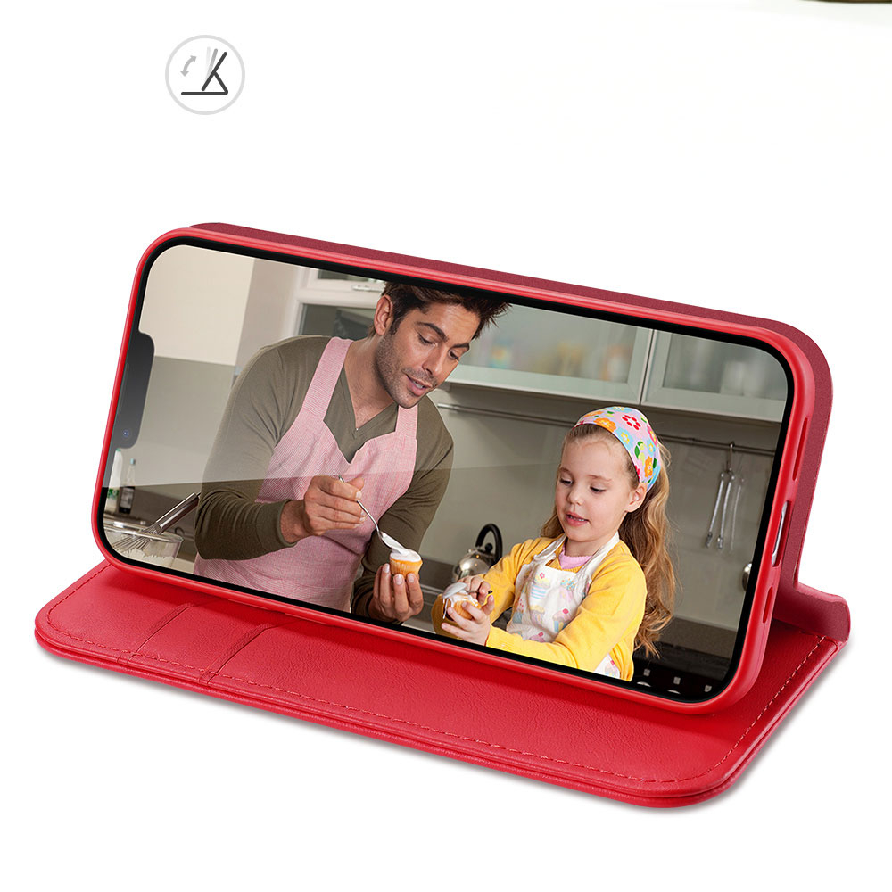 iPhone 16e Flip Wallet Cover Echtleder Tasche (RFID Schutz) - Rot