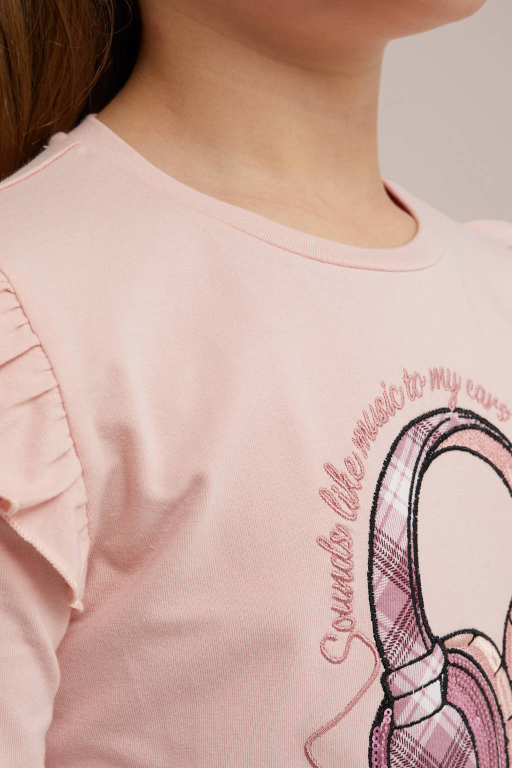 WE Fashion gestreepte longsleeve pink marshmallow