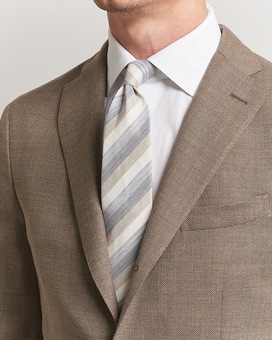 Stenströms Silk/Linen Mutli Striped Tie Beige