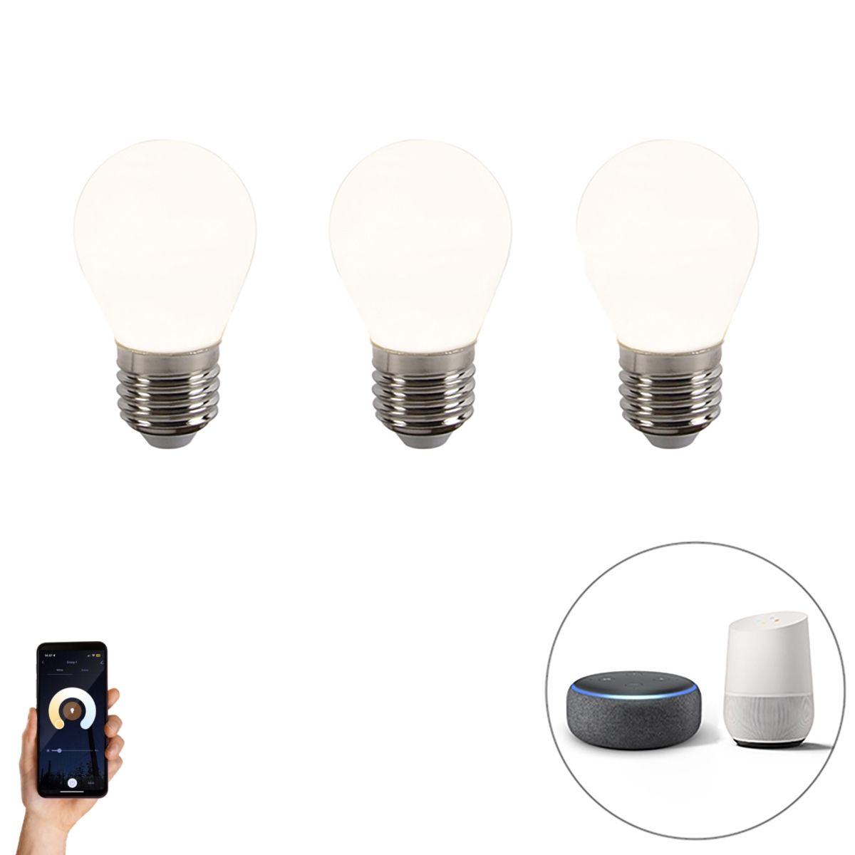 Set van 3 smart E27 dimbare LED lampen P45 4,5W 400 lm 2200-4000K