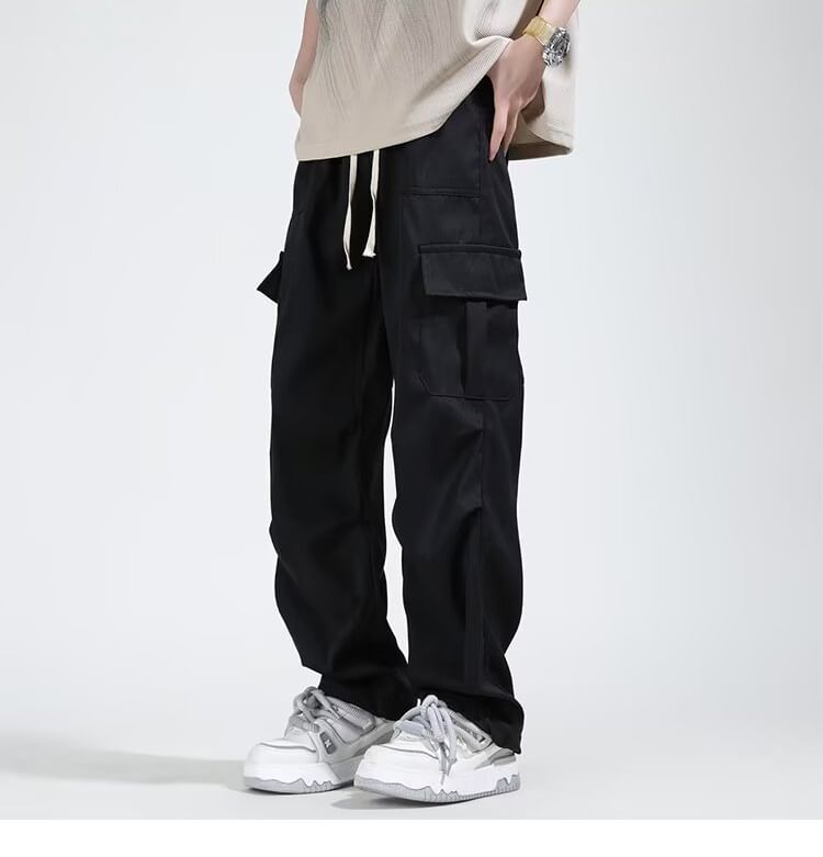 jaywoon - Mid Rise Plain Straight Leg Cargo Pants
