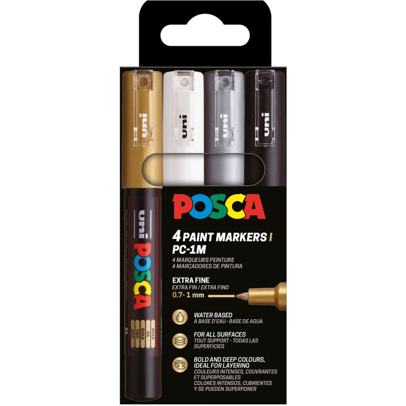 Marqueur Posca PC1MC pointe ogive 0,7 à 1 mm couleurs assorties - Etui de 4