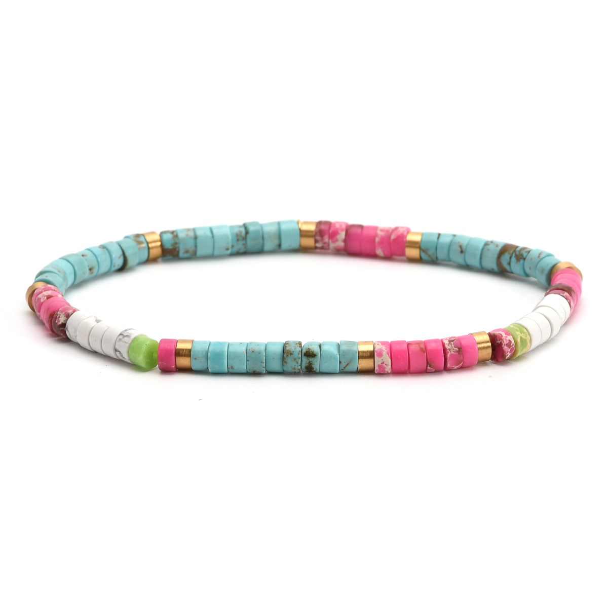 Bracelet Perles Heishi  Turquoise Blanche Bleu Jaspe Rose 4mm-20 cm