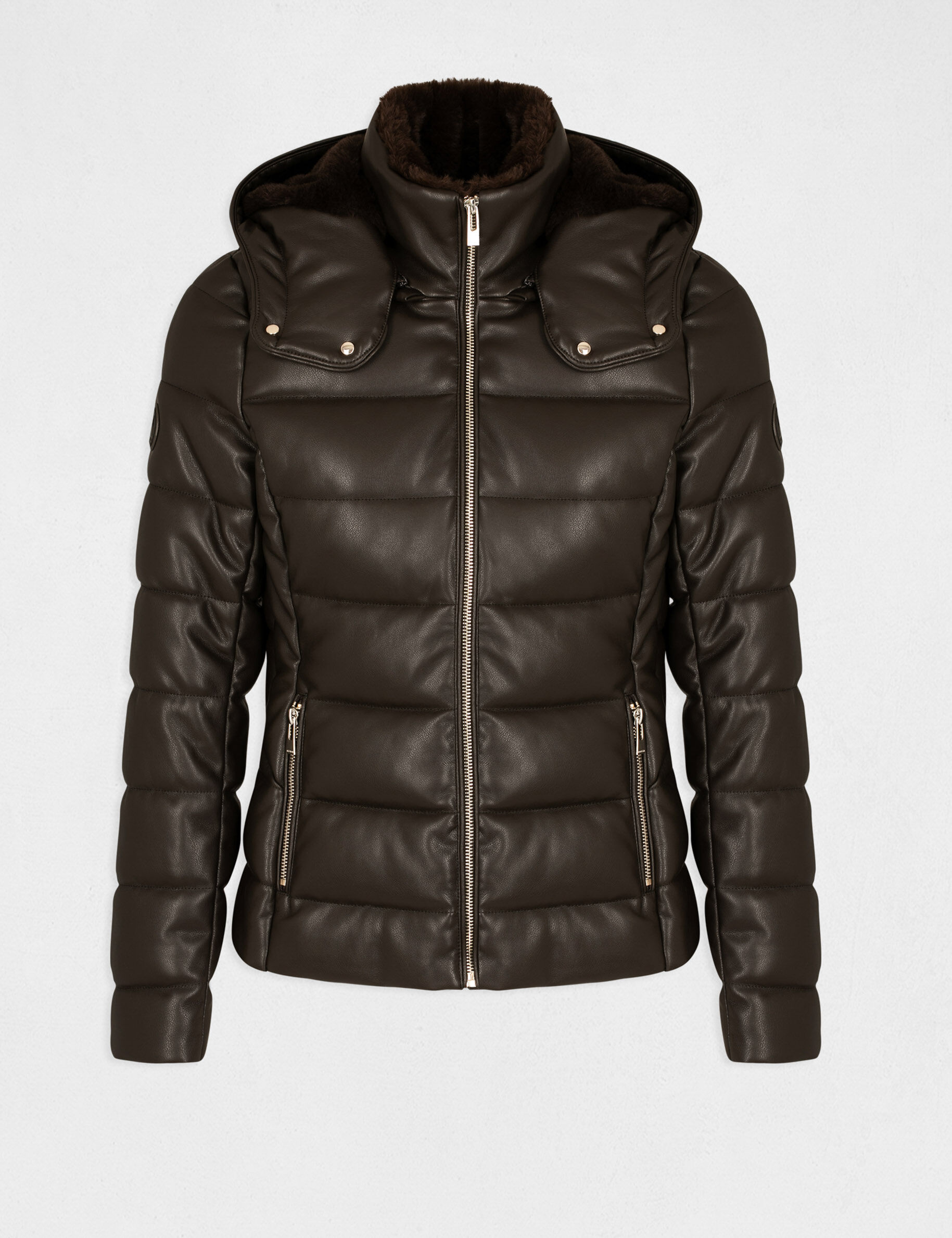 Doudoune droite à capuche marron femme - marron