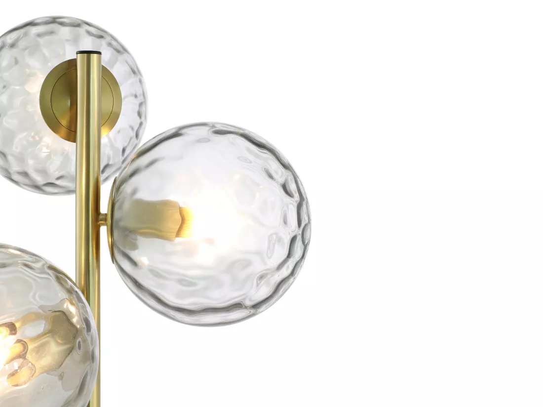 Lampadaire en métal et verre fumé - 3 globes - L. 30 x P. 40 x H. 150 cm - Doré - SUSANNE