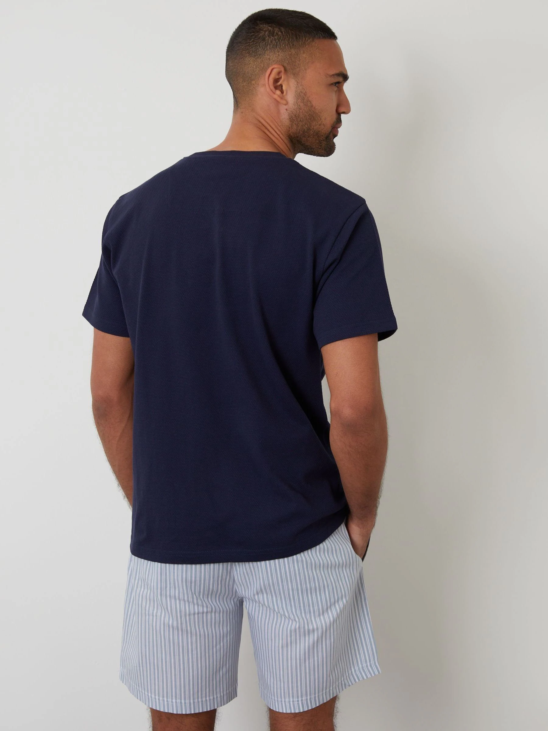 Donkerblauw - Threadbare Textured Shortie 100% Cotton Pyjamas Set
