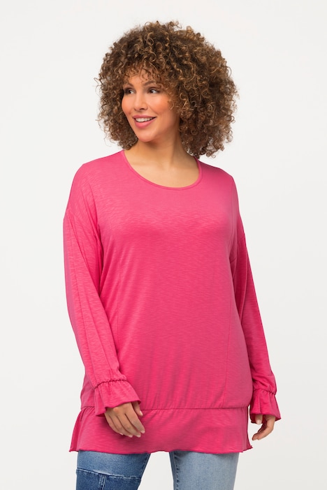 Shirt, Volants, Oversized, Rundhals, Langarm