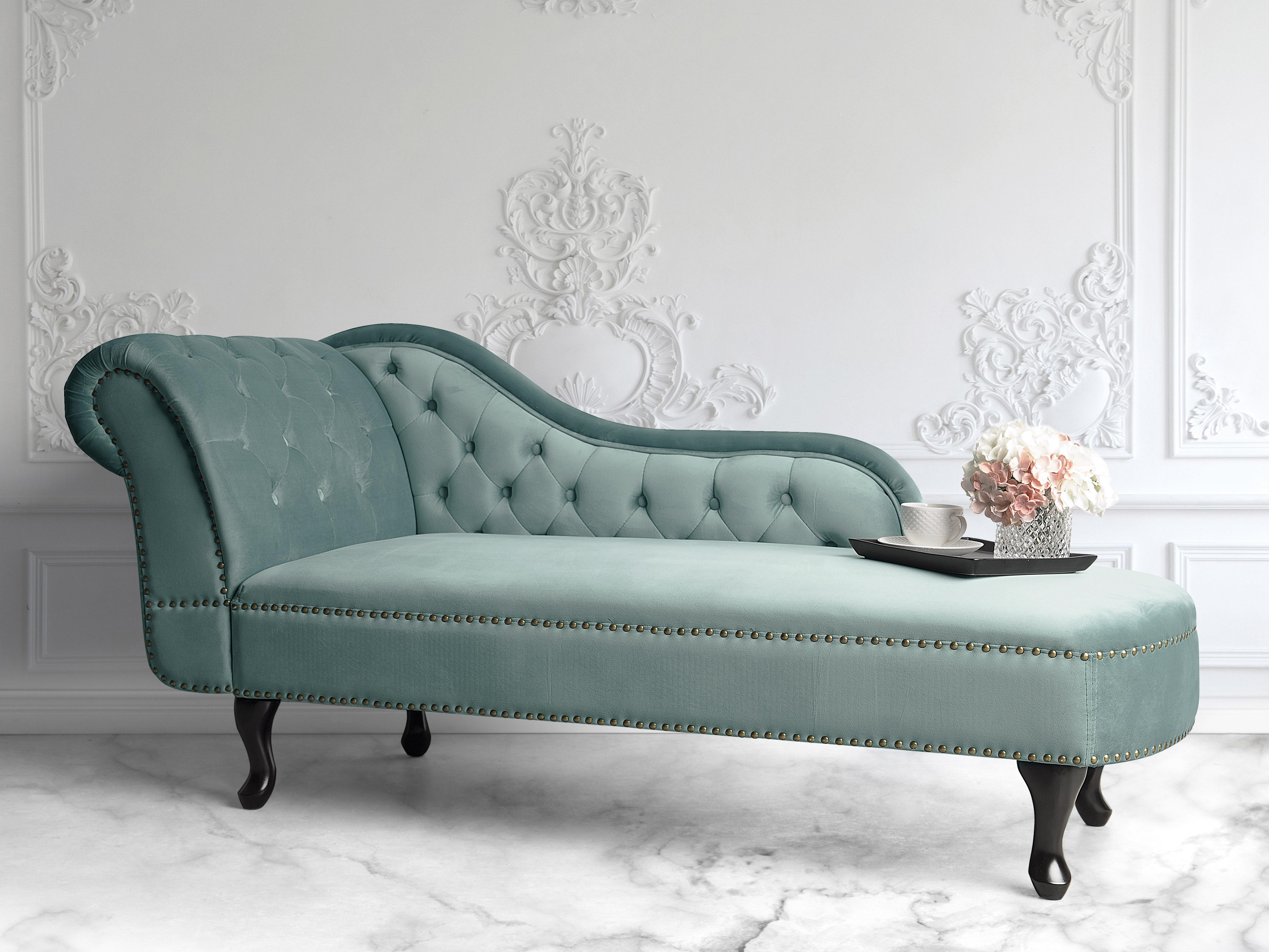 Linkszijdige chaise longue NIMES Fluweel Mintgroen