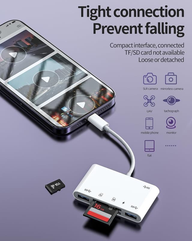 NÖRDIC Lightning Kortlæser 2 Slot SD, MicroSD 3xUSB-A 1xLightning-opladning UHS-I