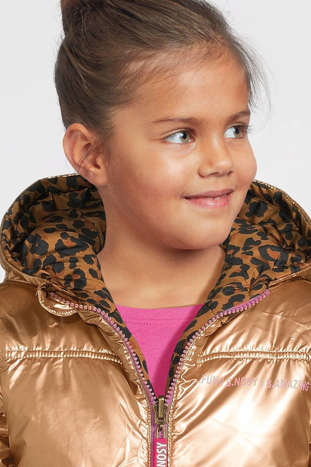 B.Nosy reversible gewatteerde winterjas Jacky met panterprint goud/bruin