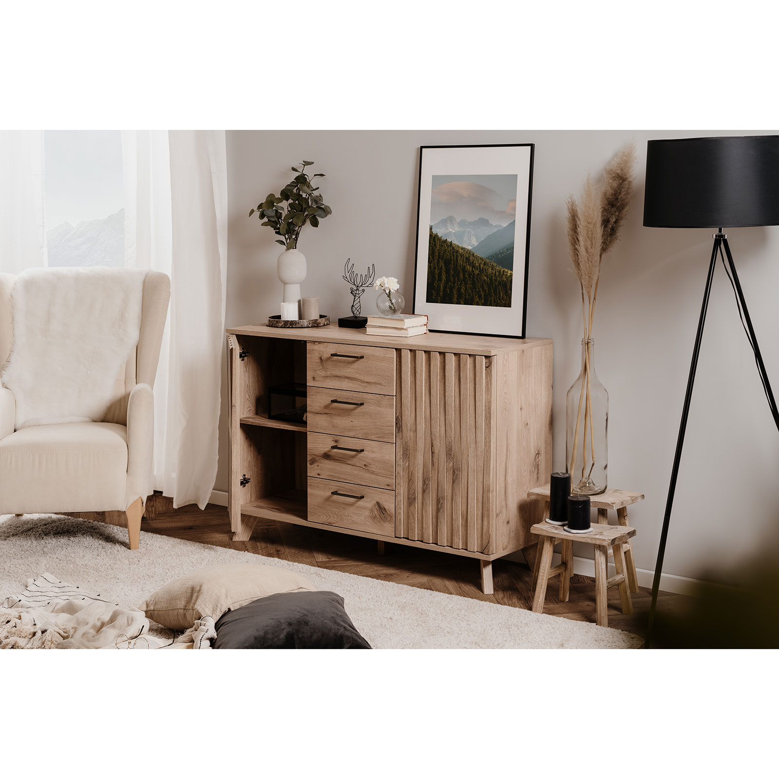 Kommode WELLINGTON - Schwedeneiche - 127 cm breit
