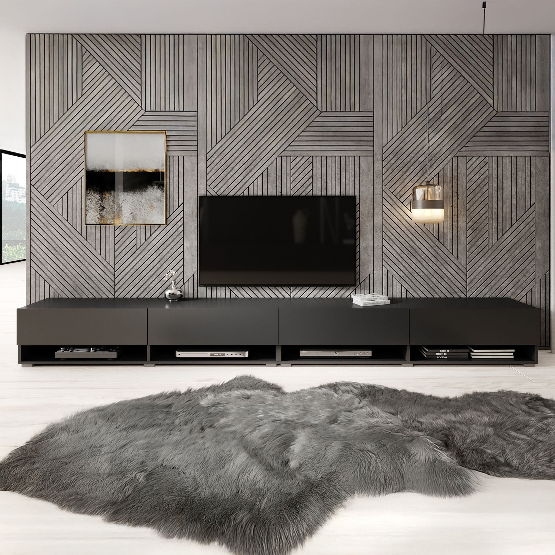 Asino - TV-Meubel - Mat zwart - 280 cm
