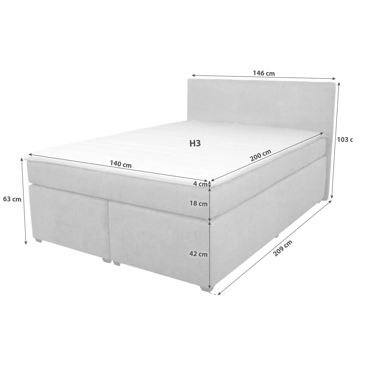 Boxspringbett Besa 140 x 200 Anthrazit