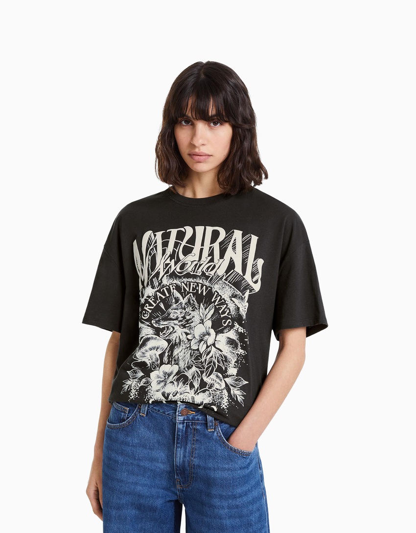 Camiseta oversized de manga curta estampada