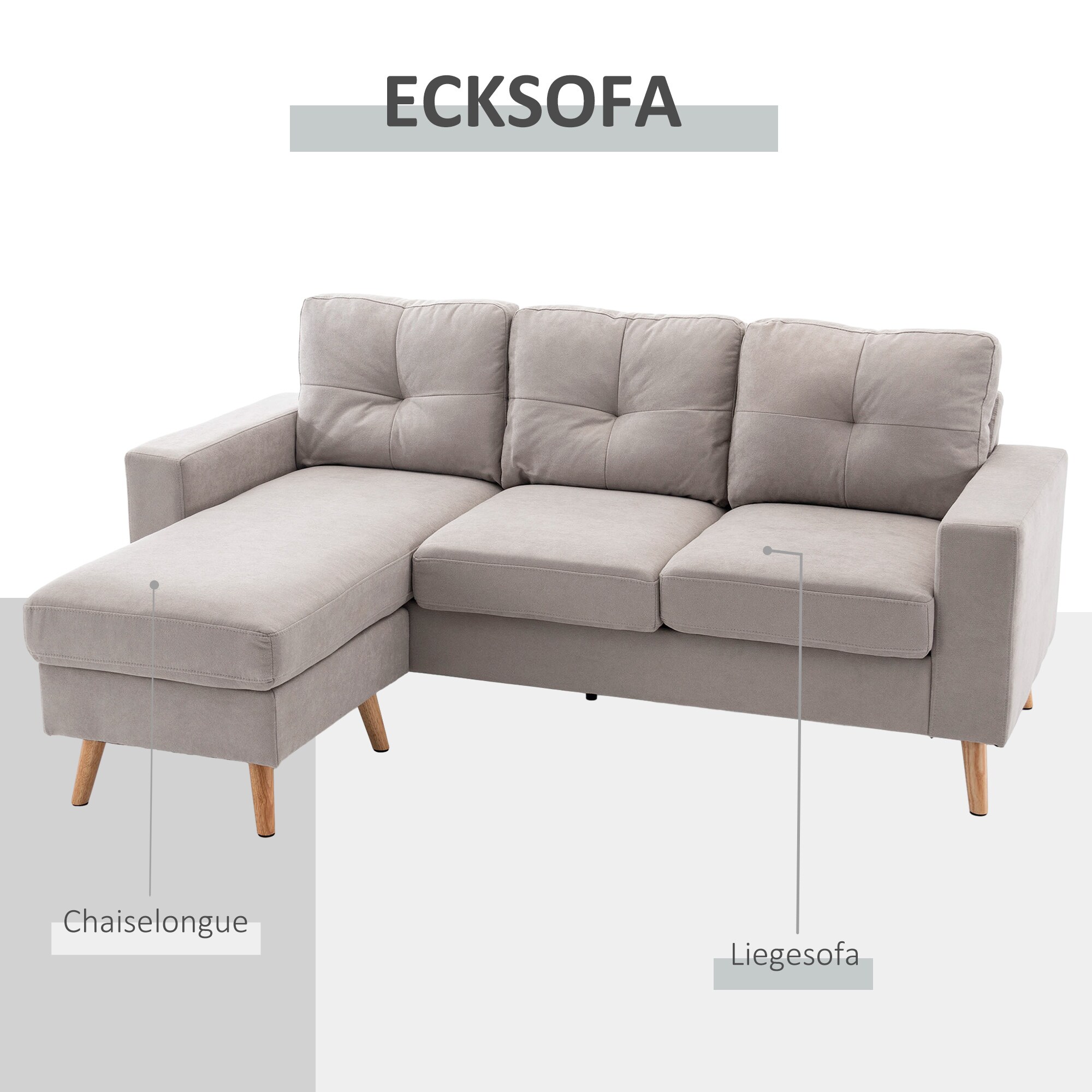 HOMCOM Ecksofa mit abnehmbarem Bezug schwarz 193L x 136B x 85H cm