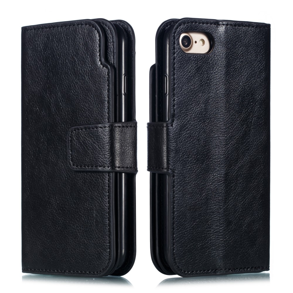 iPhone SE (2022/2020) / 8 / 7 Leder Wallet Etui Tasche mit 9 Kartenfächern - Schwarz