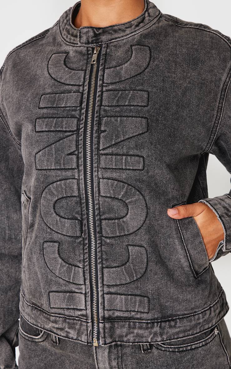 Noir Délavé Veste En Jean Gaufré Iconic Petite