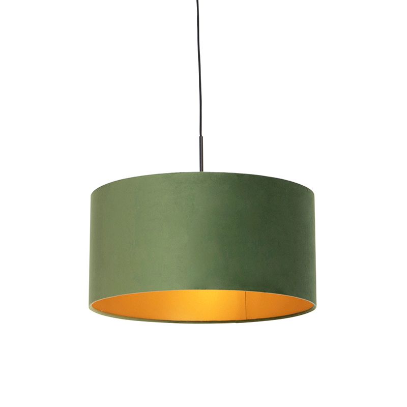 Hanglamp met velours kap groen met goud 50 cm - Combi