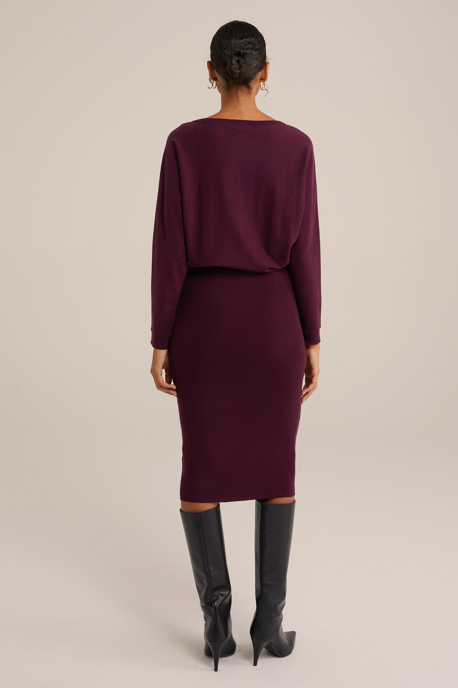 fijngebreide jurk WE Fashion Bordeauxrood