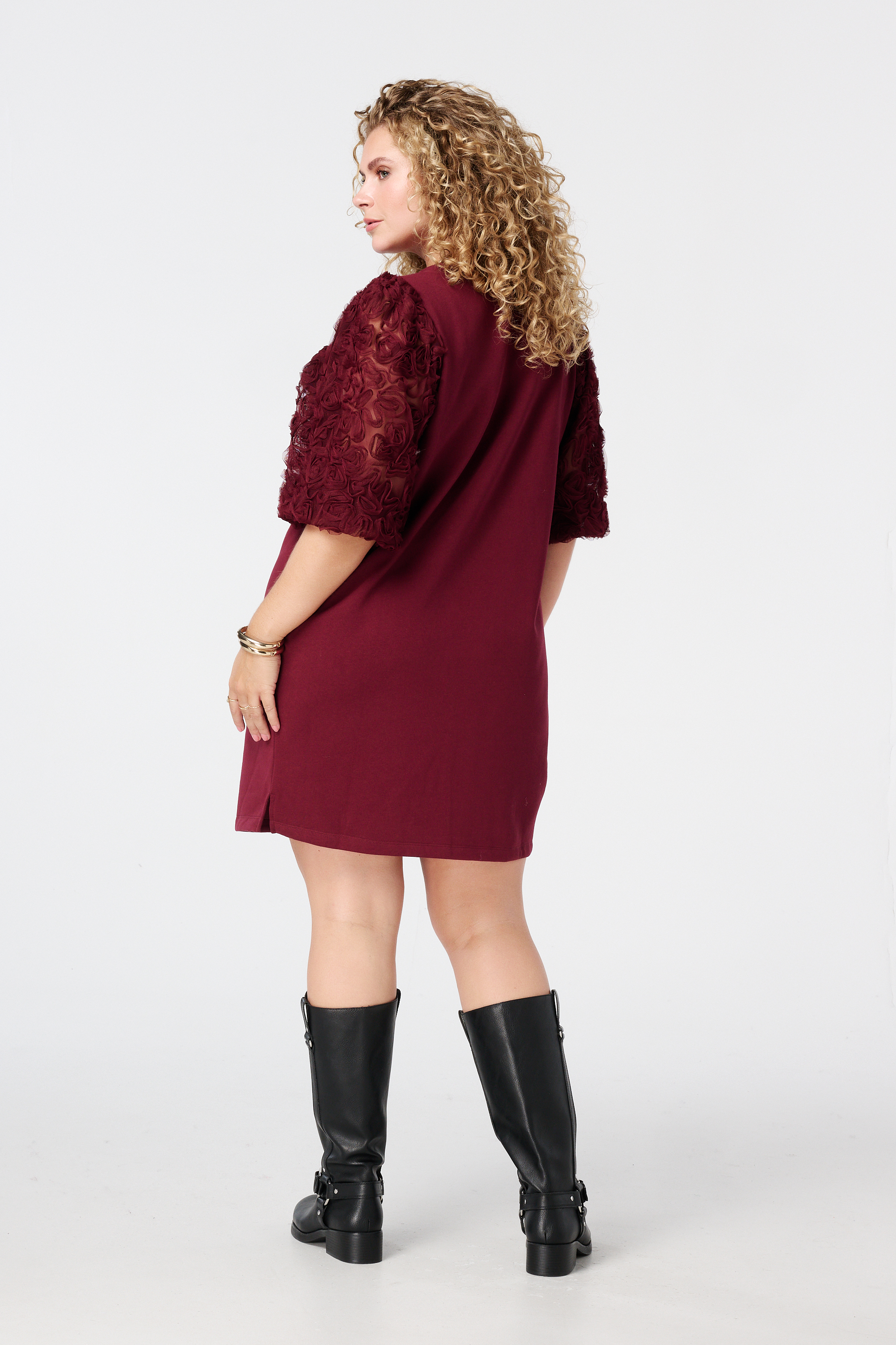 Sweater dress met doorschijnende mouwen en opdruk Bordeaux