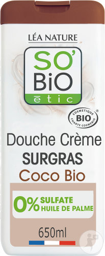 So'Bio Étic Douche Crème Surgras À L'Huile De Coco Bio Peaux Sèches À Sensibles 650ml