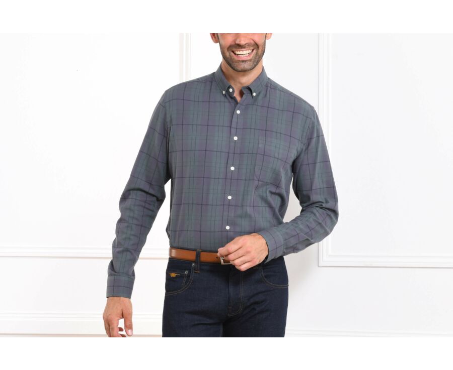 Chemise grise à carreaux - Poche poitrine - DORIAN