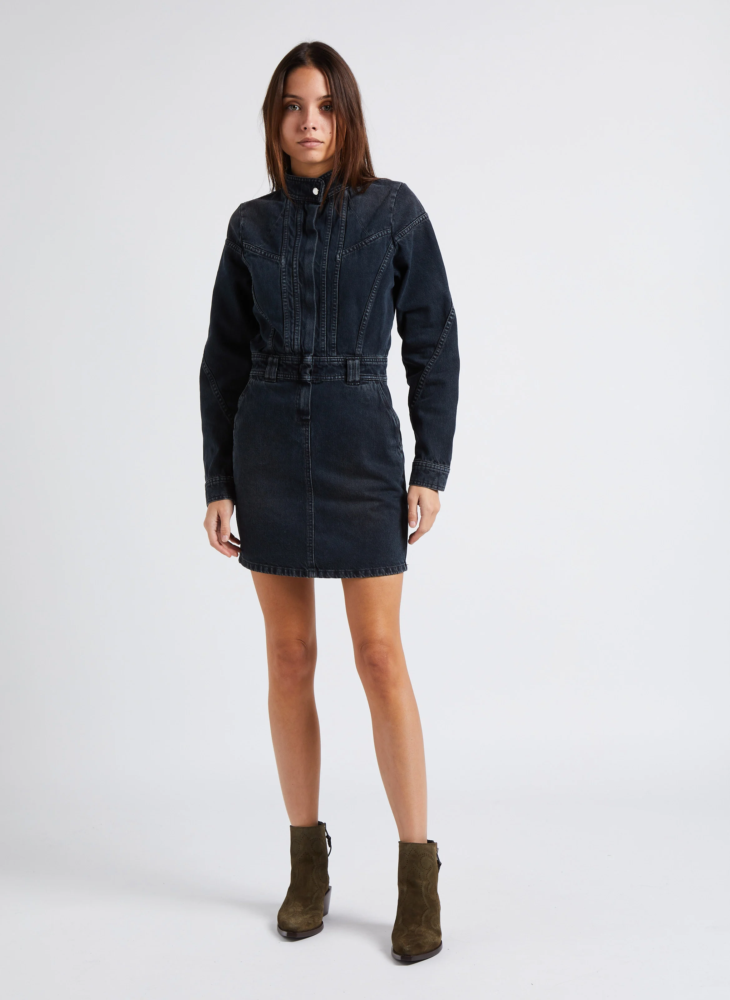 DARWIN - Roe courte col officier en jean | Noir