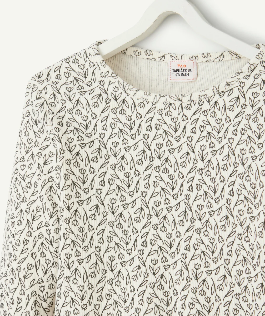 T-SHIRT MANCHES LONGUES FILLE EN COTON BIO CÔTELÉ AVEC IMPRIMÉ FLORAL