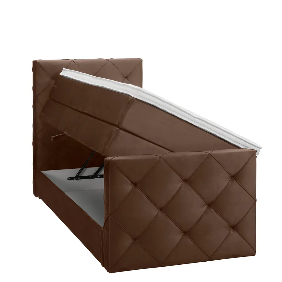Boxspring met opbergruimte en voetbord Liv geruit - bruin - 90x200cm
