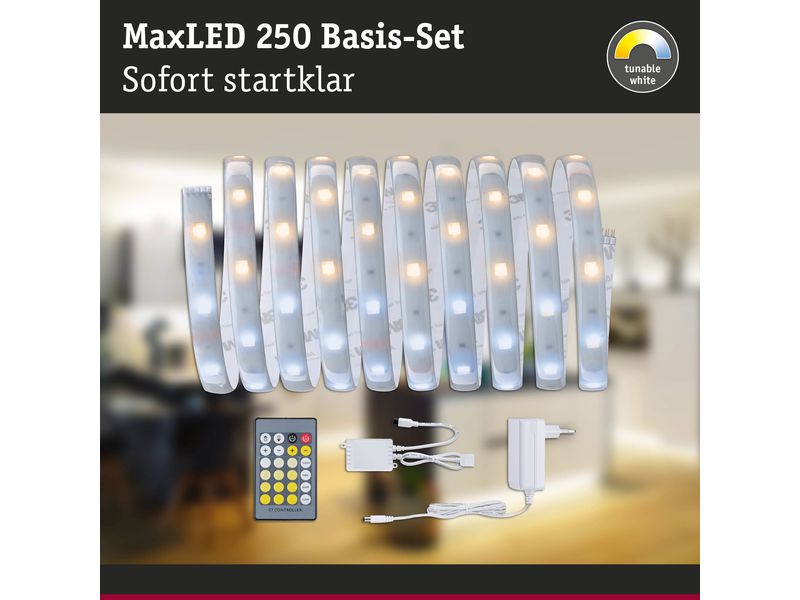 Paulmann LED-Stripe MaxLED 250 Tunable White, 3 m Basisset Beschichteter LED-Streifen mit variabler Farbtemperatur, kürzbar