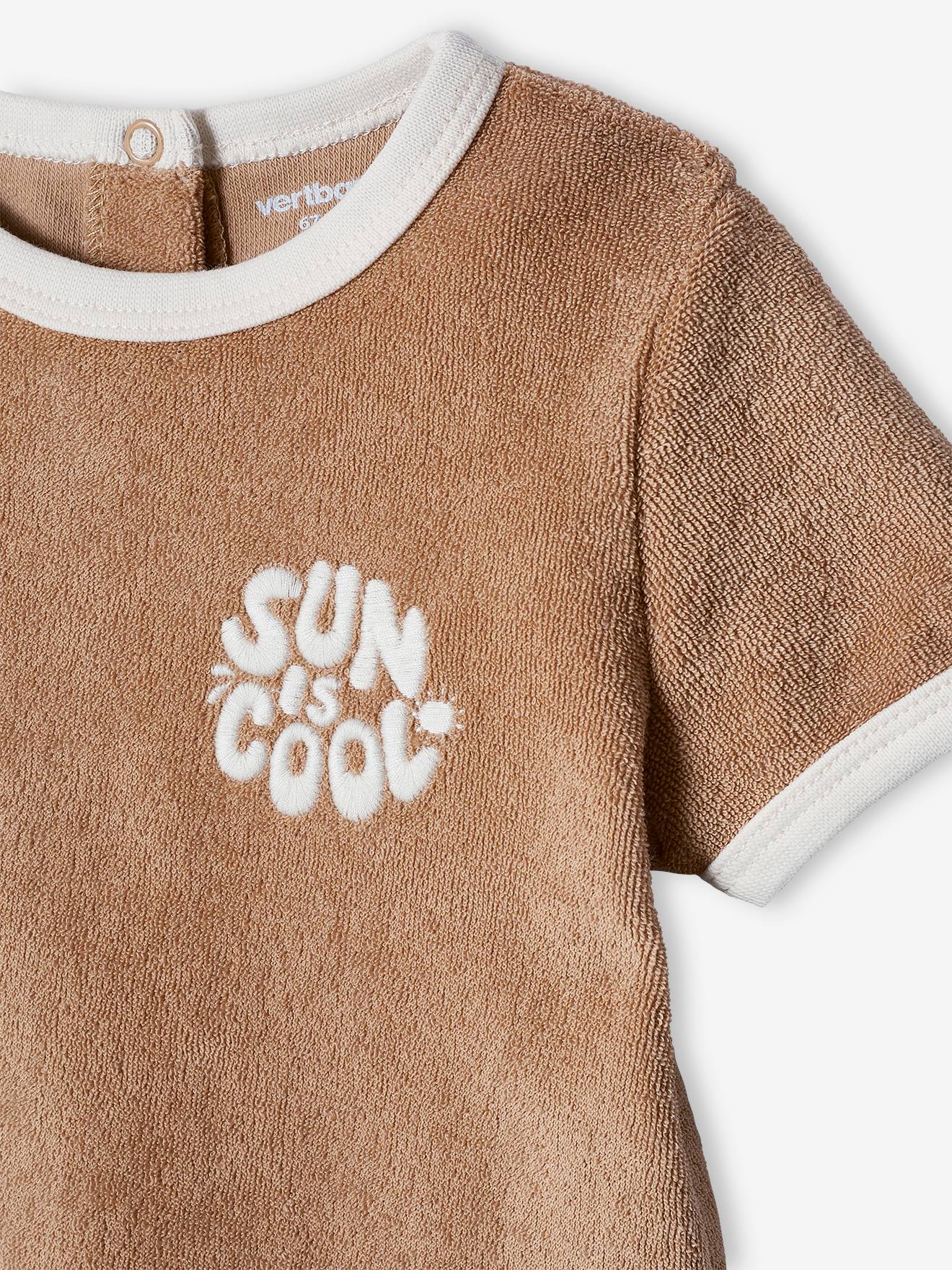 Conjunto de lã encaracolada para bebê: camiseta + shorts marrom-acinzentados