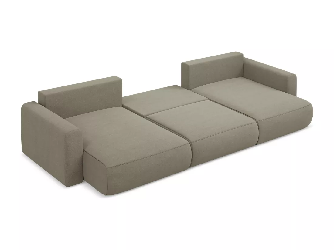 Canapé d'angle panoramique convertible en tissu texturé - beige foncé - KAPUA