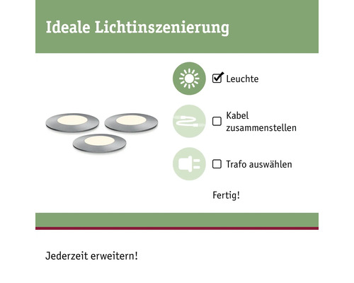 Paulmann Plug & Shine LED Inbouwspots Aanvullende Set IP65 3x2,5W 3x95 lm 3000K Vloerlamp Mini Zilver 230/24V 3 Stuks