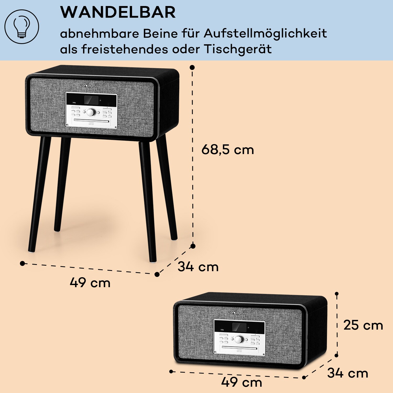 Mary Ann Plattenspieler 33 ? / 45 / 78 U/min CD DAB+ UKW BT USB Schwarz