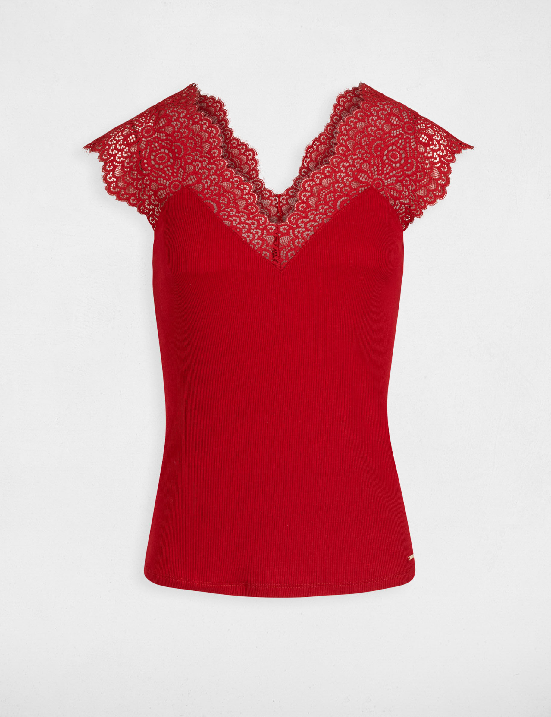 Débardeur bretelles larges en dentelle rouge femme - rouge